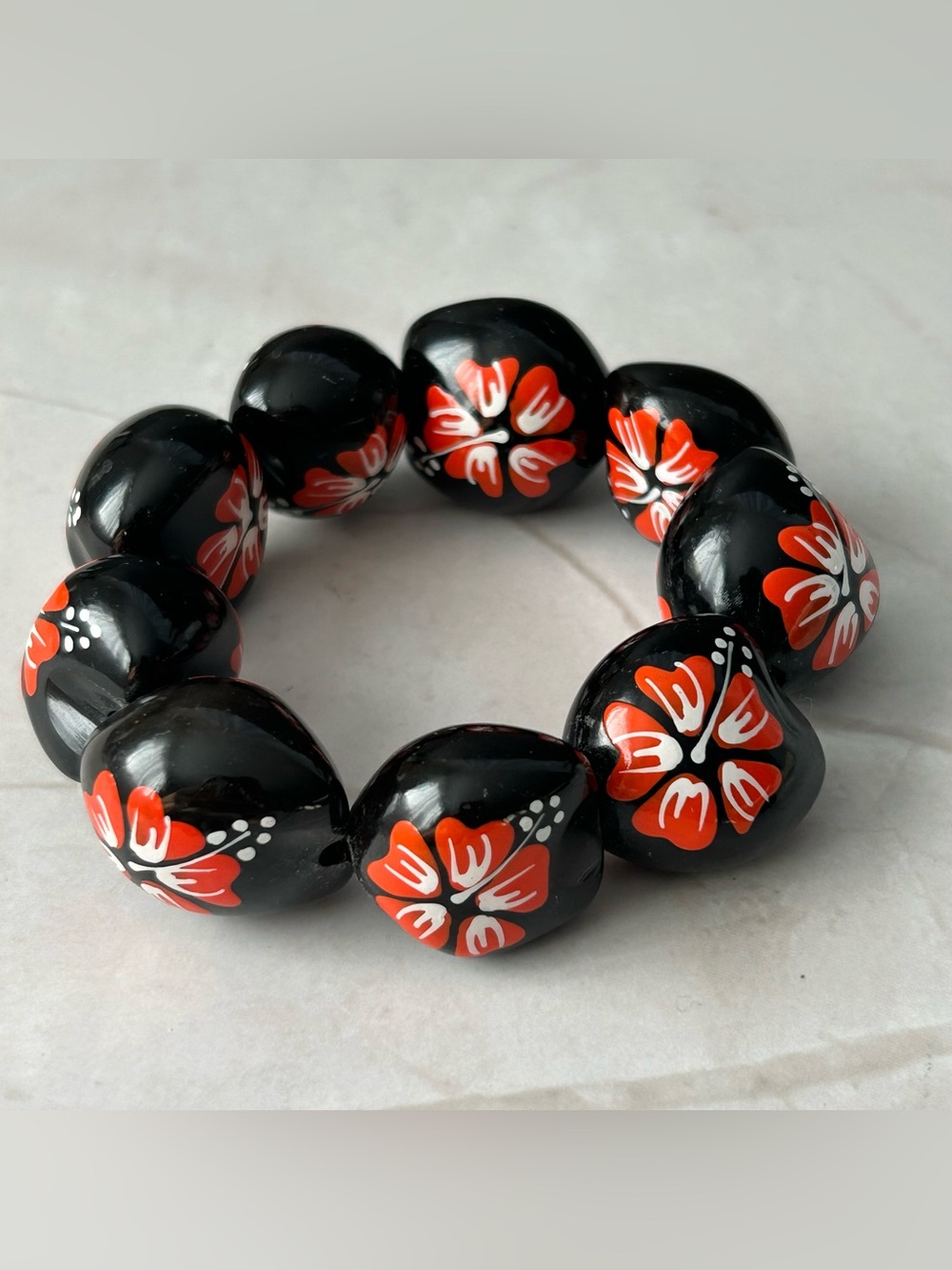 Hand-Painted Black & Red Flower Statement Bracelet - Picture 2 of 3